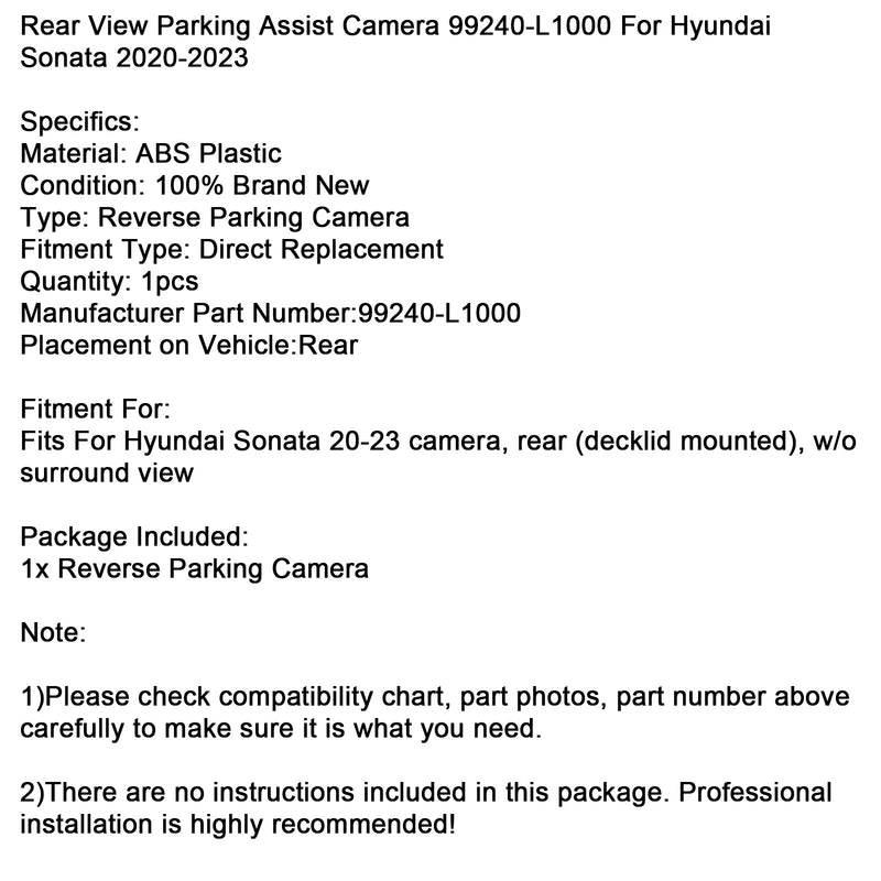 2020–2023 Hyundai Sonata Rückfahrkamera Einparkhilfe 99240-L1000