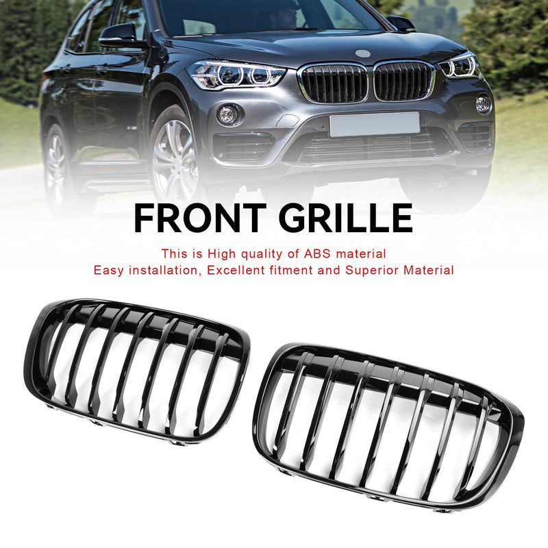 2016–2018 BMW X1 F48 F49 glänzend schwarzer Front-Nierengrill, 2 Stück