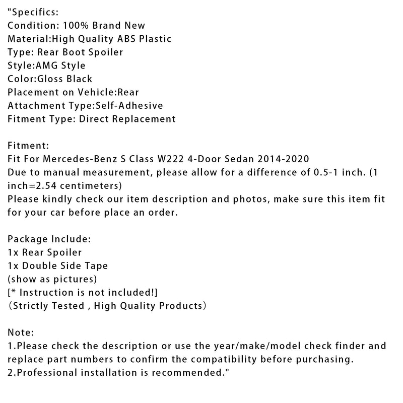 2014–2020 Mercedes-Benz S-Klasse W222, glänzend schwarzer Heckspoiler