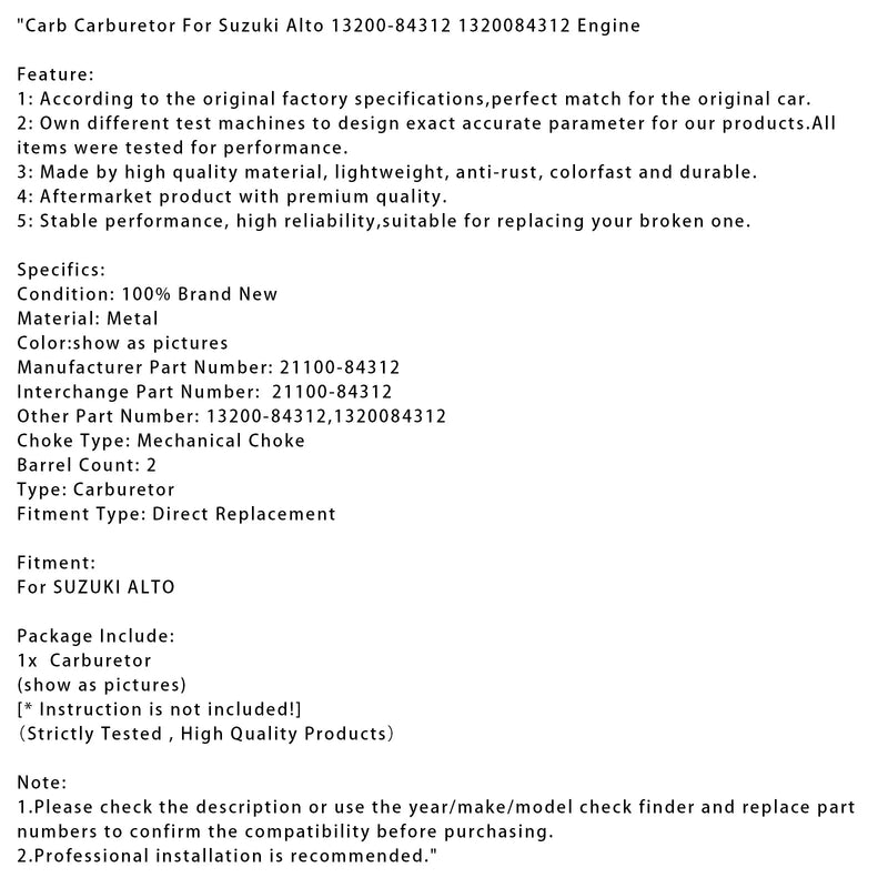 Carb Vergaser Für Suzuki Alto 13200-84312 1320084312 Motor
