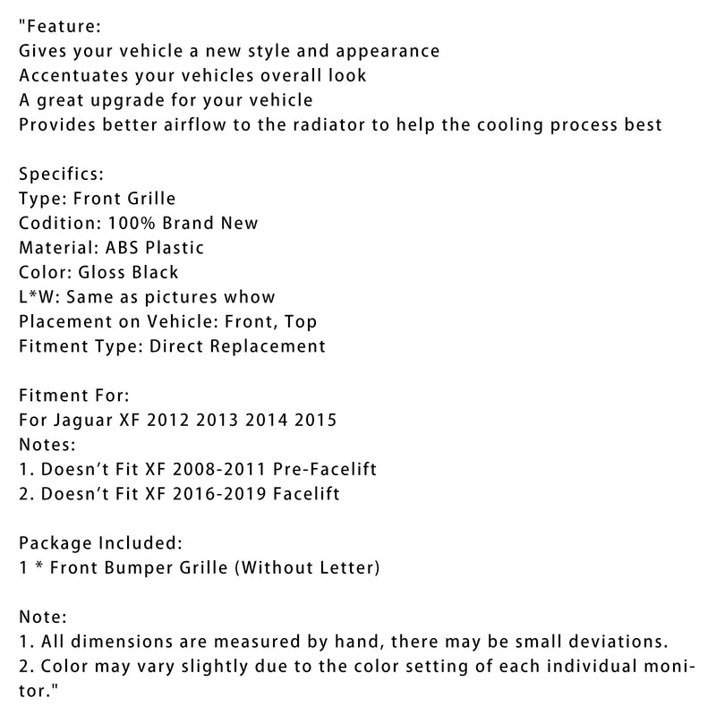 XF-R-tyylin etukerroksen baarigrilli Grille Fit Jaguar XF 2012-2015 Gloss Black