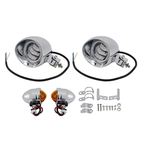 #D18 Headlight Lamp Spotlight Universal Coler Switch Fits Chrome For Motorcycle