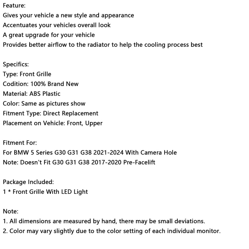 2021-2024 BMW 5 -sarja G30 G38 Double-Amallenienrill Black Gling