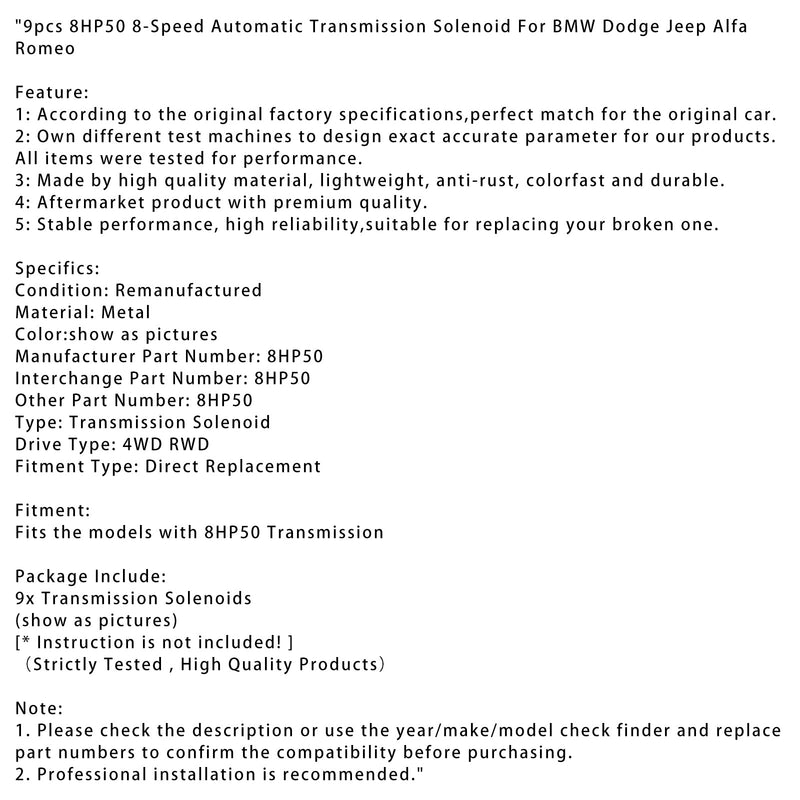 9 stücke 8HP50 8-Gang-automatik-übertragungsmagnetschalter Für BMW Dodge Jeep Alfa Romeo