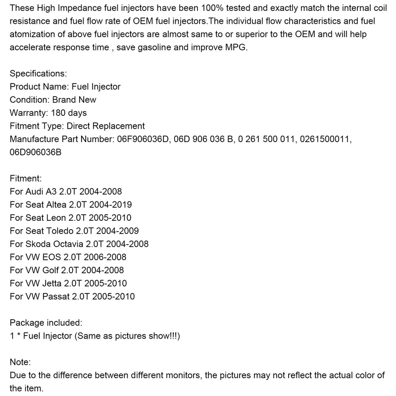 1ST Bränsleinsprutare 0261500011 Passar Audi A4 Avant 8E5 2.0 FSI 02-04 06D906036B