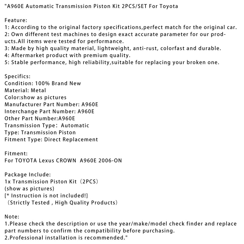 2006-ON TOYOTA Lexus CROWN A960E Automatikgetriebe-Kolbensatz, 2 TEILE/SATZ
