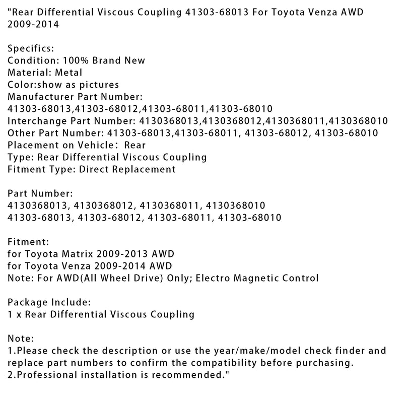 Viskosekobling af den bageste differentiale 41303-68013 til Toyota Venza AWD 2009-2014
