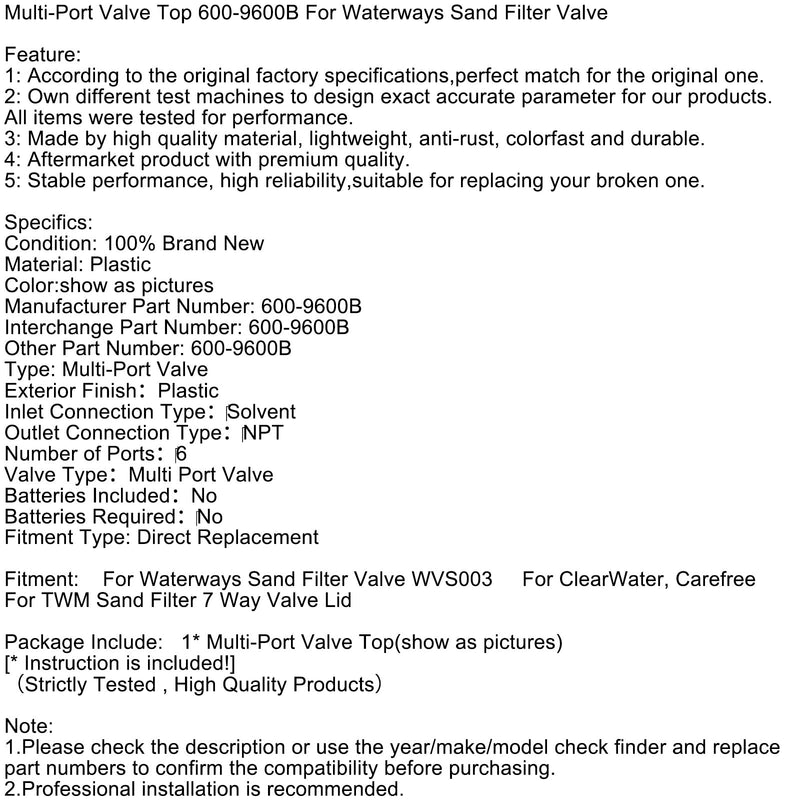 Uudelleenkäytettävä venttiili yli 600-9600B vesiväylän hiekka-suodatinventtiilille