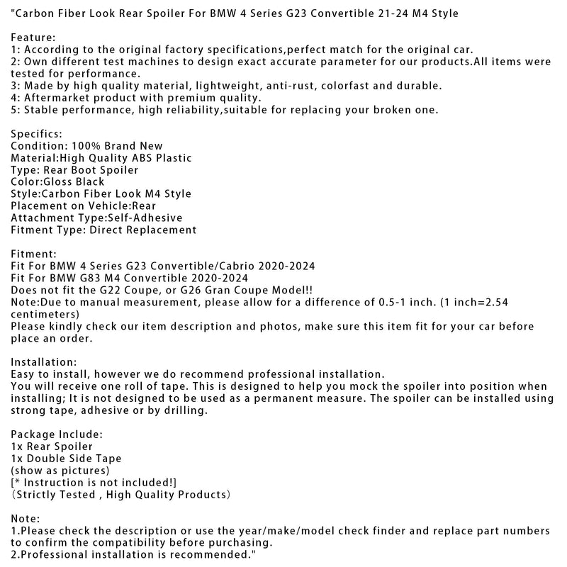 Heckspoiler in Carbonfaser-Optik für BMW 4er G23 Cabrio (21-24) im M4-Stil