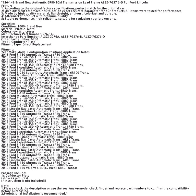 2015-2018 Ford Transit-250 Automatikgetriebe, brandneues, authentisches 6R80 TCM-Getriebeleitungsrahmen 926-149