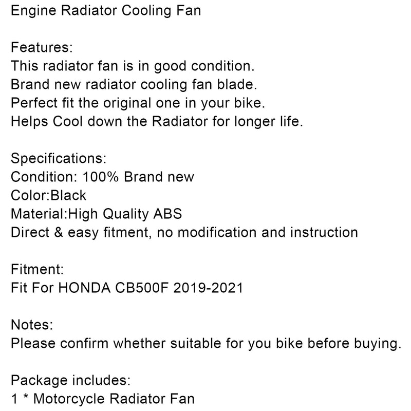 2019-2021 HONDA CB500F CB 500 F Motor Radiator Vifteblader