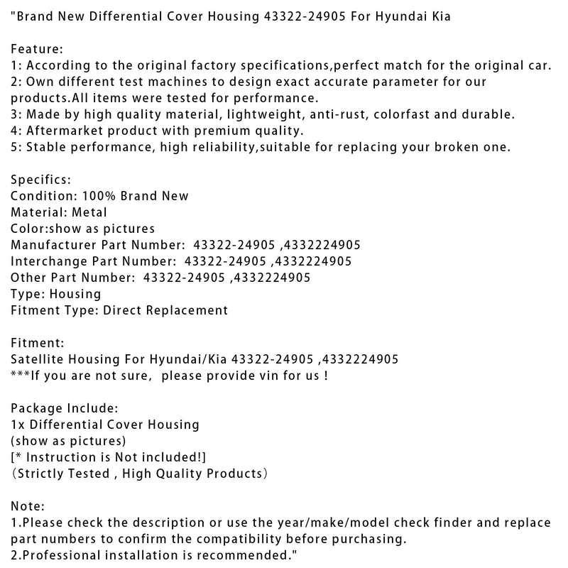 Marke Neue Differential Abdeckung Gehäuse 43322-24905 Für Hyundai Kia