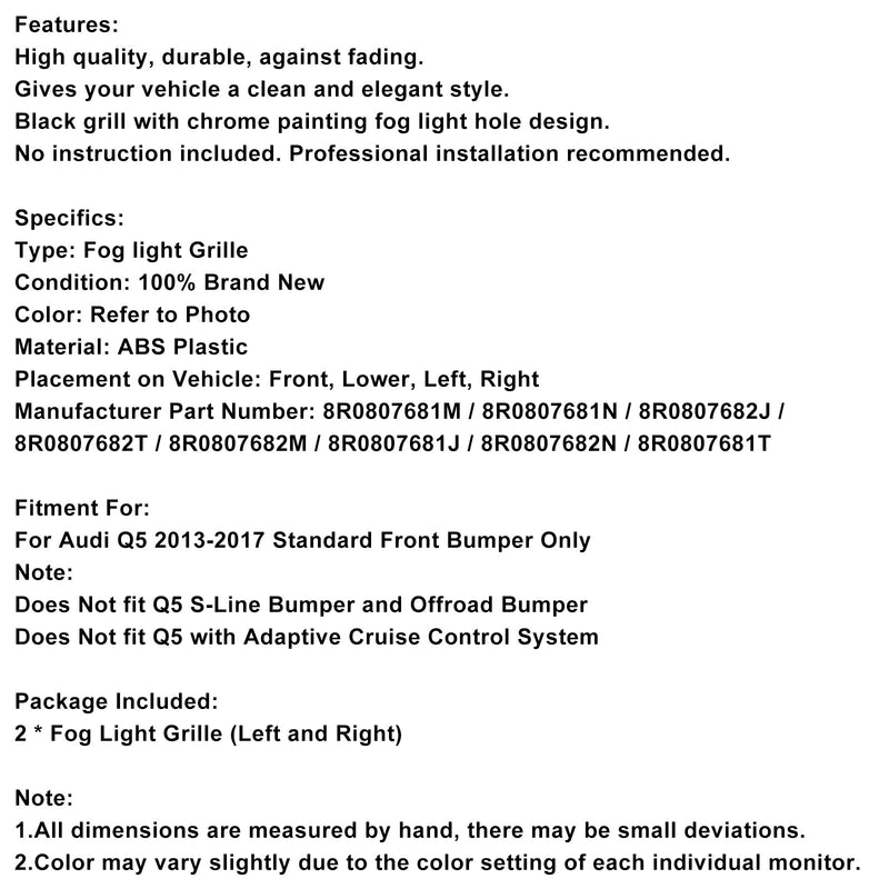 2013–2017 Audi Q5 Frontstoßstange Nebelscheinwerfer Grill Grille 8R0807681M