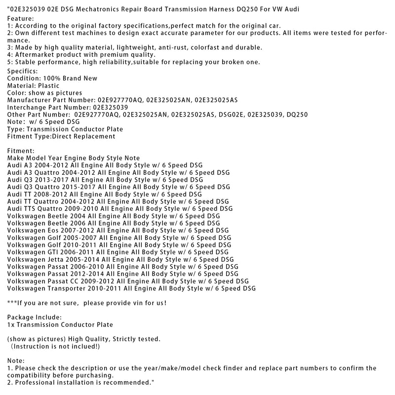 02E325039 02E DSG Mechatronics korjauslevyn vaihteiston johtosarja DQ250 sopii VW:lle
