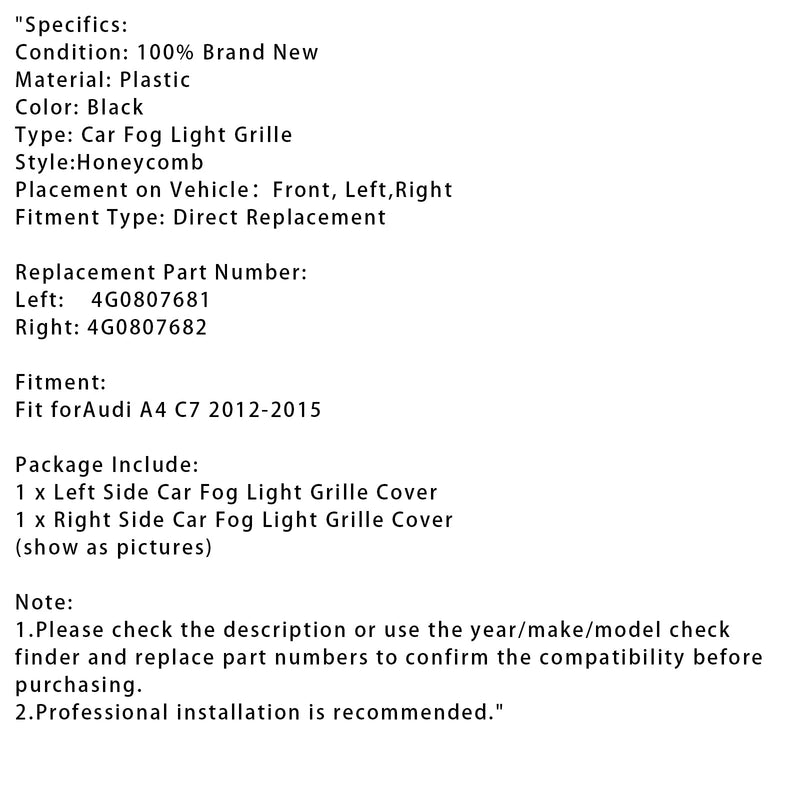 2012–2015 Audi A4 C7 etulattian sauva hunajakenno sumua jäähdyttimen säleikön kansi musta