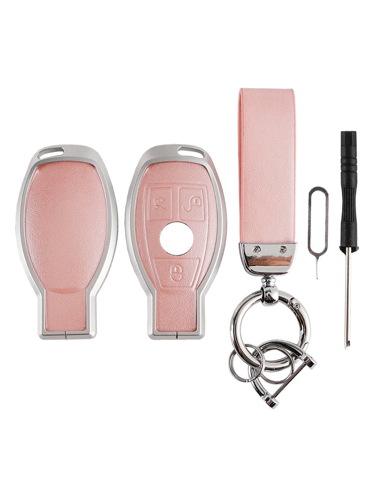 Benz GLC GLK CLS Leder Legierung Aluminium TPU Autoschlüssel Hülle Rosa