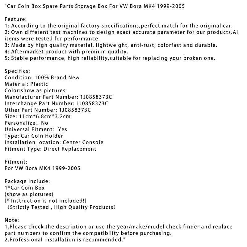 1999-2005 VW Bora MK4 Auto-Münzbox, Ersatzteil-Aufbewahrungsbox
