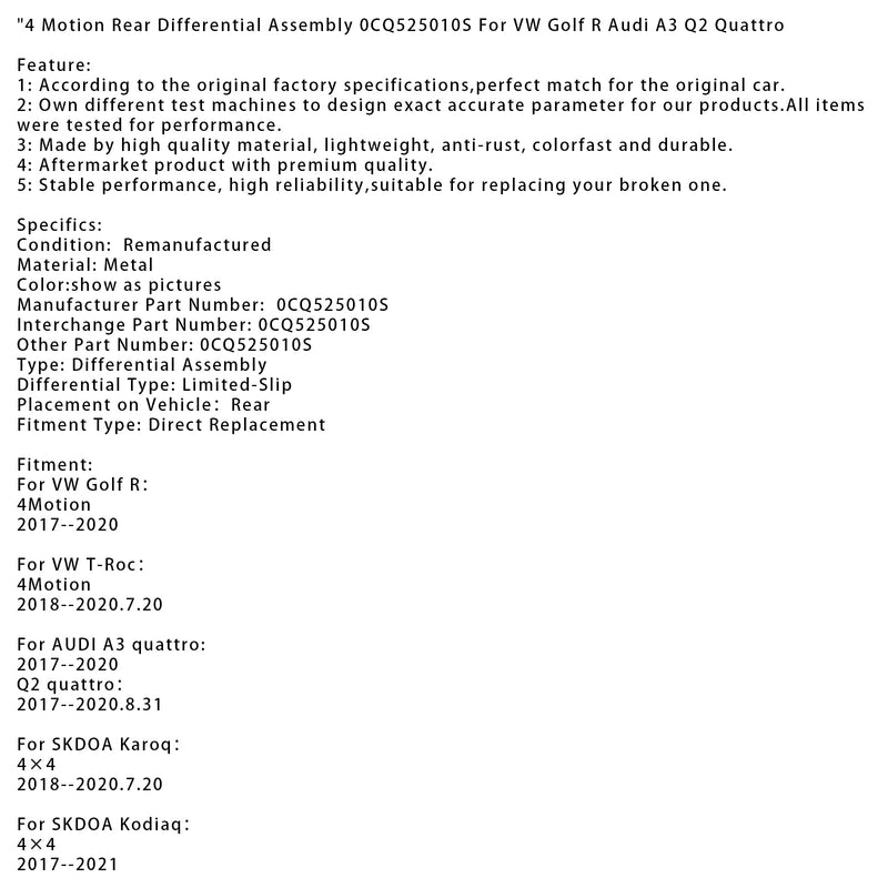2017–2021 SKDOA Kodiaq 4 Motion Hinterachsdifferentialbaugruppe 0CQ525010S