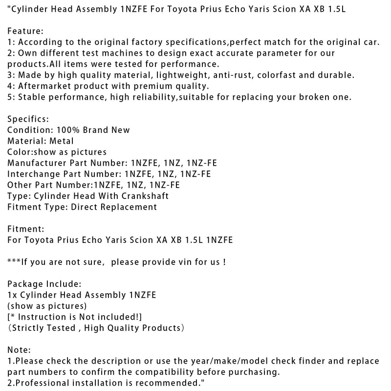 Zylinderkopf-Baugruppe 1,5L für Toyota Prius, Echo, Yaris, Scion XA, XB (1NZFE)