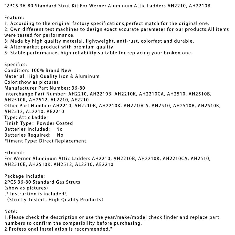 2 stykker 36-80 Standard Strut Set til Werner Aluminium Rooftop Ladder AH2210 AH2210B