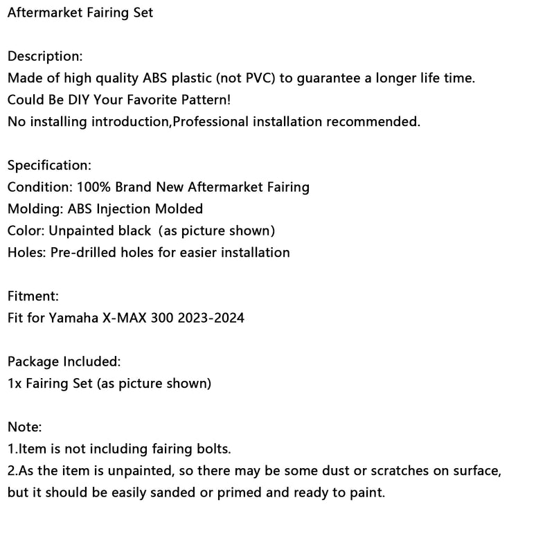 2023 2024 Yamaha X-Max 300 XMAX Body Disguise Injection Unpainted