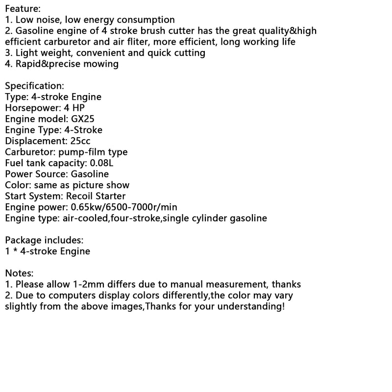25ccm 4-takts motor 4-takts gressetermotor gressklipper børsteklipper egnet for GX25