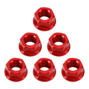 Pakke med 6 aluminium bakhjulsflensmuttere M10x1,5mm rød for motorsykkel