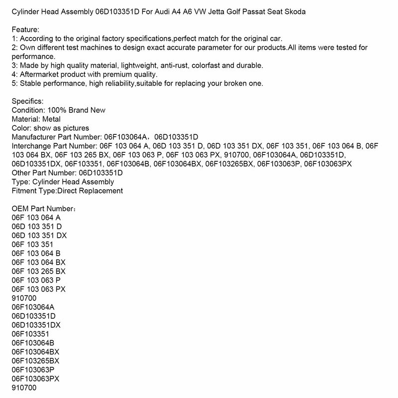 2007-2009 Audi TT 2.0 TFSI BPY BWA 147kw (200ps) cylinderhuvudenhet 06D103351D