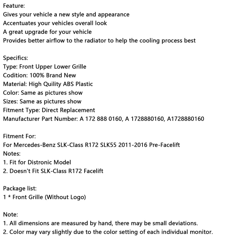 2011-2016 Mercedes-Benz SLK-luokka R172 SLK55 PRE-Facelift Chrom etuosa Oberen Alempi jäähdytys Grille Fit Mercedes SLK-luokka R172 SLK55