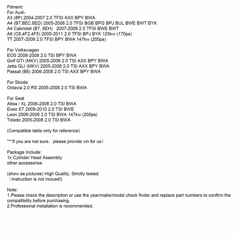 2007-2009 Audi TT 2.0 TFSI BPY BWA 147kw (200ps) sylinderhodeenhet 06D103351D