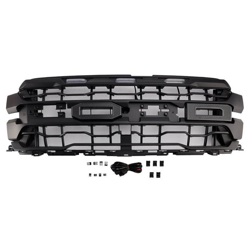 Etupuskurin musta jäähdyttimen säleikkö, joka sopii Ford F150 Raptorille vuodesta 2024.