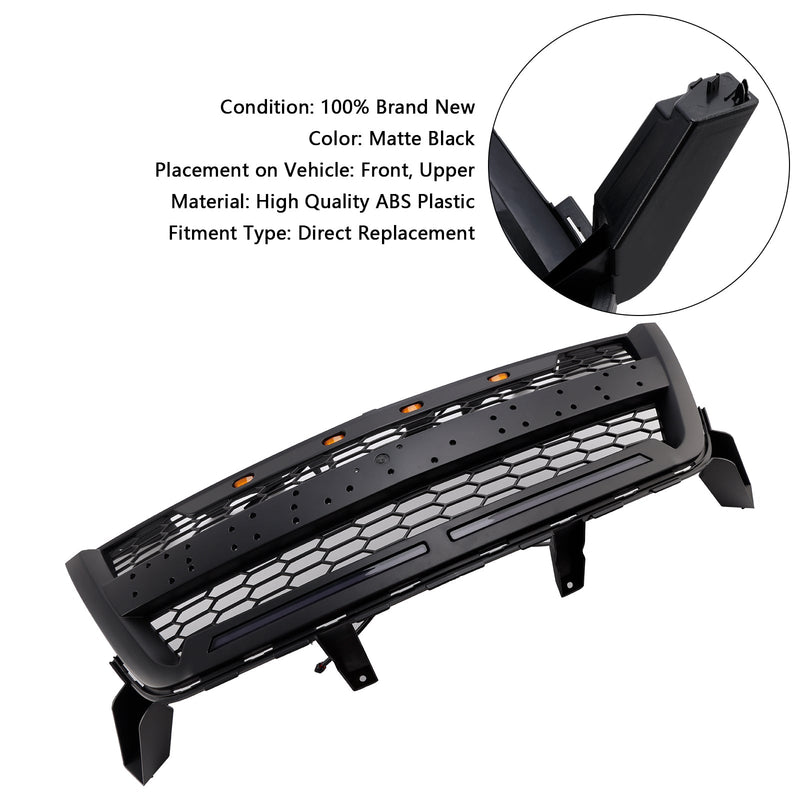 Matt Black Säähdyttimen säleikkö etukerroksen sauvalle, joka sopii Chevy Coloradolle 2016–2020, LEDillä