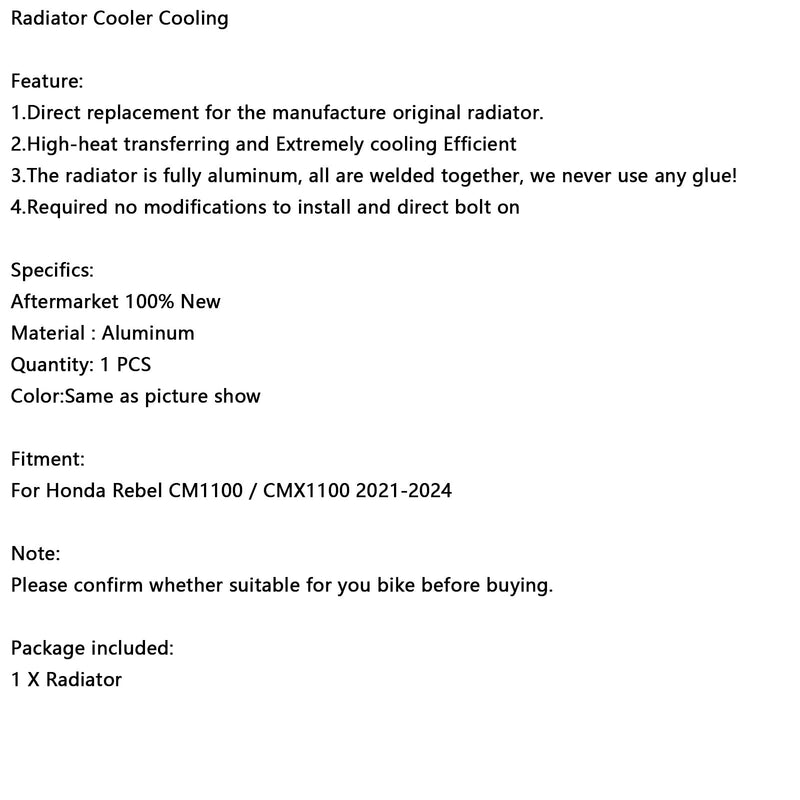 2021-2024 Honda Rebel CM1100 CMX1100 Jäähdytysjäähdytysmoottorin jäähdytin