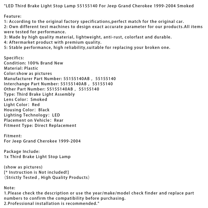 LED-Bremsleuchte (dritte Bremsleuchte) für Jeep Grand Cherokee (1999–2004), Teilenummer 55155140, getönt