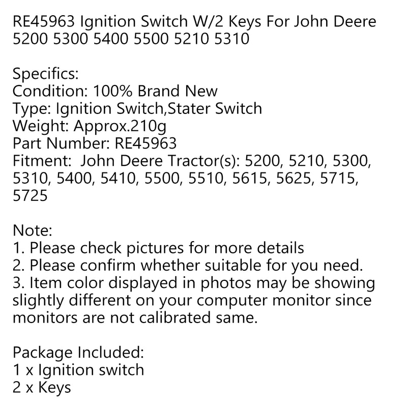 RE45963 Interruptor de encendido para tractor John Deere 5200 5210 5300 5310 5400 5500