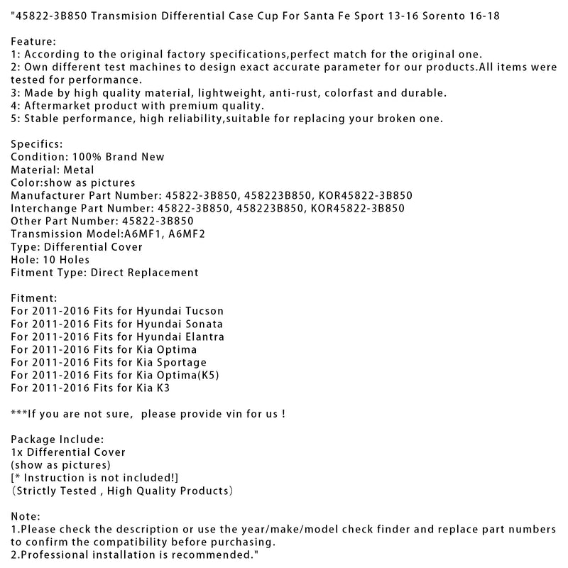 2011-2016 Kia Optima Getriebedifferentialgehäusebecher 45822-3B850