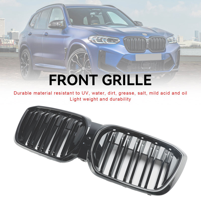 2022+ BMW IX3 G08 LCI nyre-grill foran med to lameller i blank svart