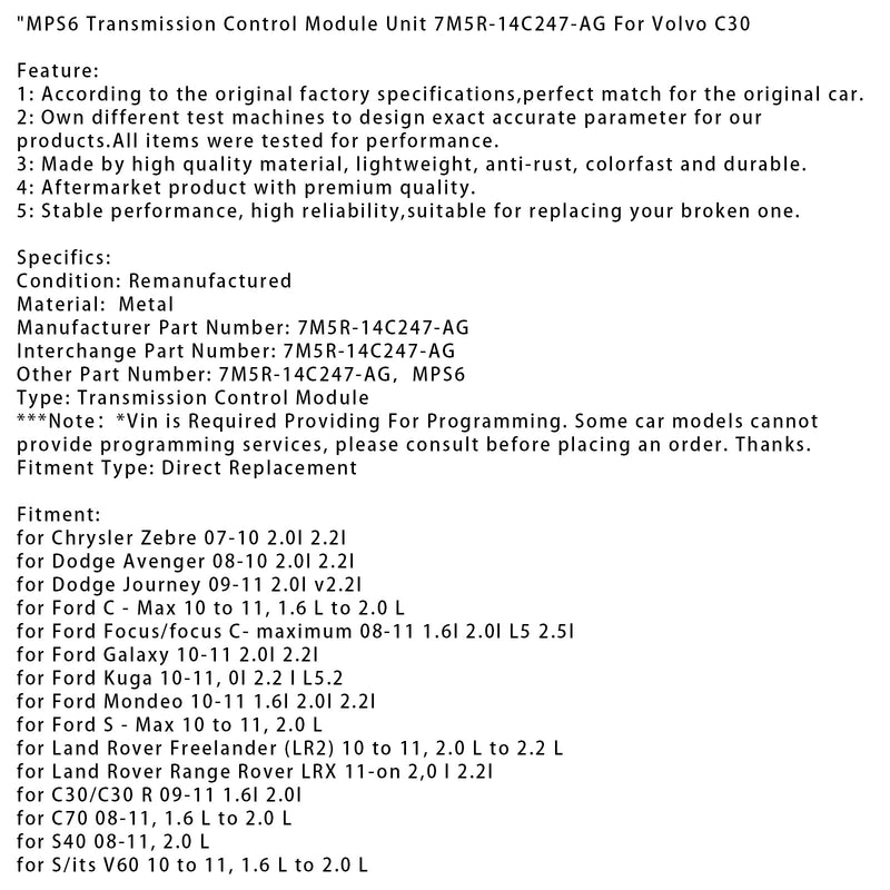 2010–2011 Land Rover Freelander (LR2) 2,0 l bis 2,2 l MPS6-Getriebesteuermoduleinheit 7M5R-14C247-AG