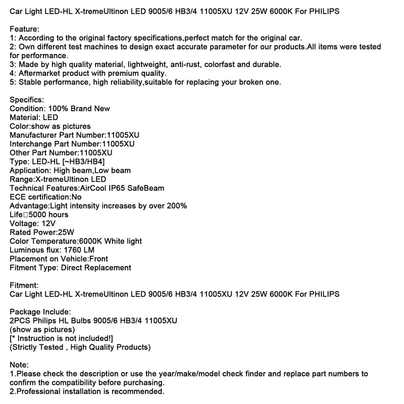 Auto Licht LED-HL X-tremeUltinon LED 9005/6 HB3/4 11005XU 12V 25W Für PHILIPS