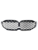 Front Kidney Grille Grill For BMW 1 Series F40 19-23 Silver Diamond Style