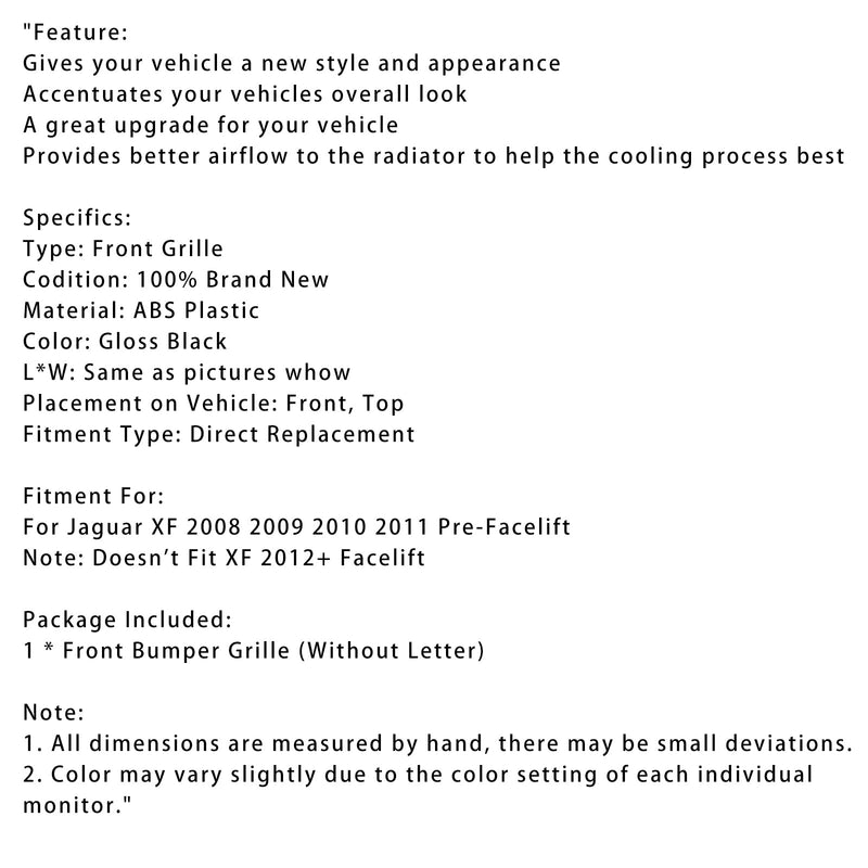 2008-2011 Jaguar XF XF-R Grade de barra de piso de frente