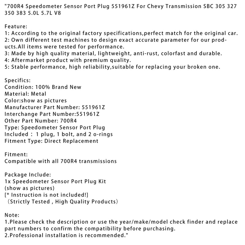 700R4 TACHO -anturiportin pistoke 551961z Chevy Transmission SBC 305 327