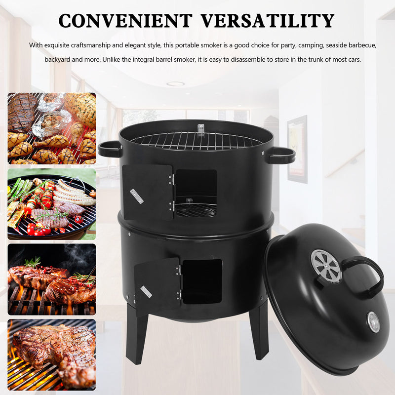 Abnehmbarer 3-in-1 Vertikaler Holzkohle-Smoker Tragbarer BBQ-Smoker-Grill