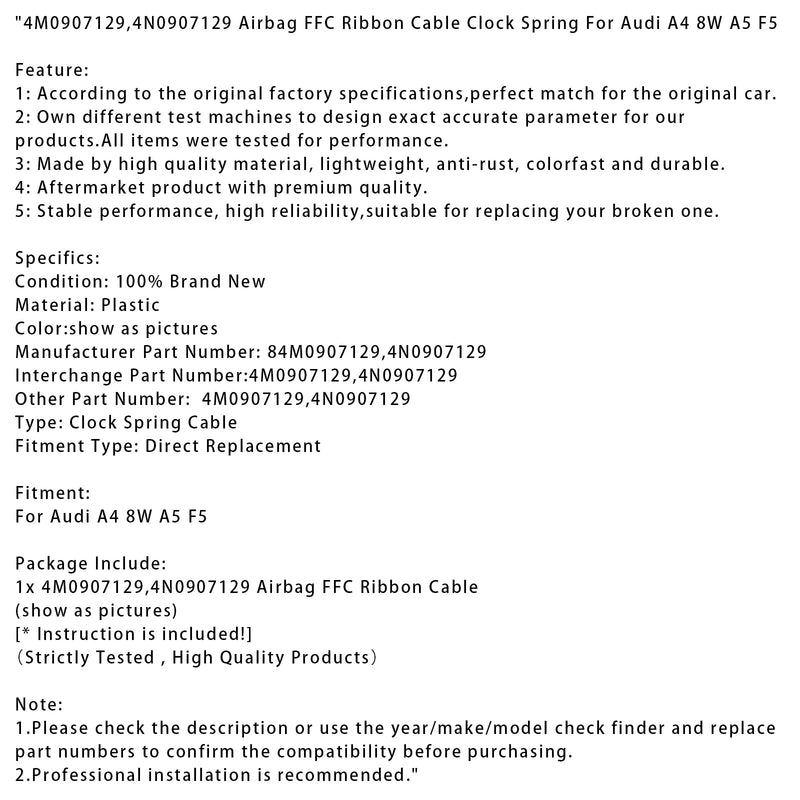 Airbag-FFC-Flachbandkabel-Uhrfeder 4M0907129 4N0907129 Audi A4 8W A5 F5