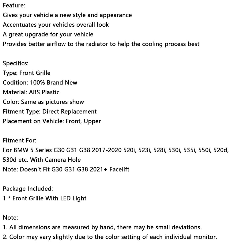 2017–2020 BMW 5 -sarja G30 G31 Doublellame Front Munuaisten säleikkö, kiiltävä musta