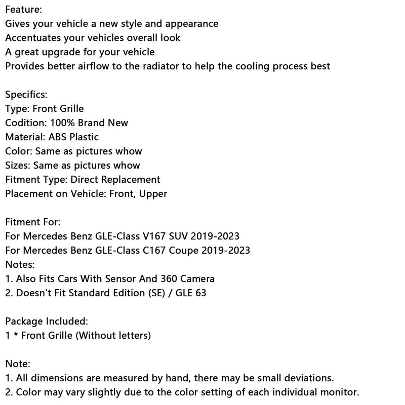2019–2023 Mercedes Benz GLE-Klasse C167 Coupé Frontstoßstangengrill
