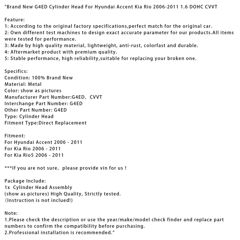 2006–2011 Kia Rio, brandneuer G4ED-Zylinderkopf