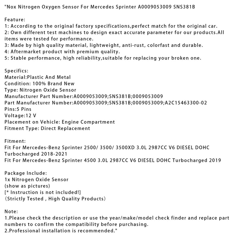 Nox Stickstoff Sauerstoff Sensor Für Mercedes Sprinter A0009053009 SNS381B