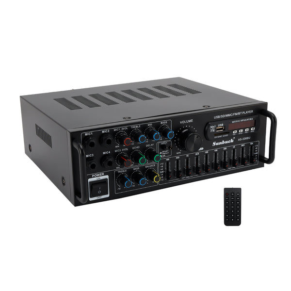 Bluetooth 5.0 HiFi Sunbuck 2000W Stereo Leistungsverstärker Karaoke FM USB SD AUX