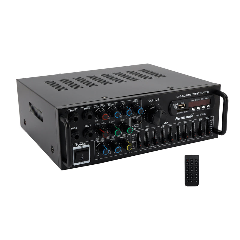 Bluetooth 5.0 HiFi Sunbuck 2000W Stereo Leistungsverstärker Karaoke FM USB SD AUX